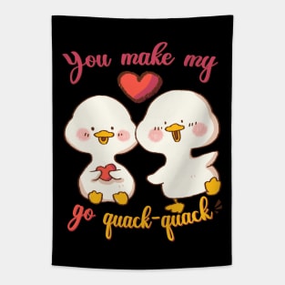 You make my heart go quack-quack, Cute Valentine Gift with Ducks in Love Tapestry