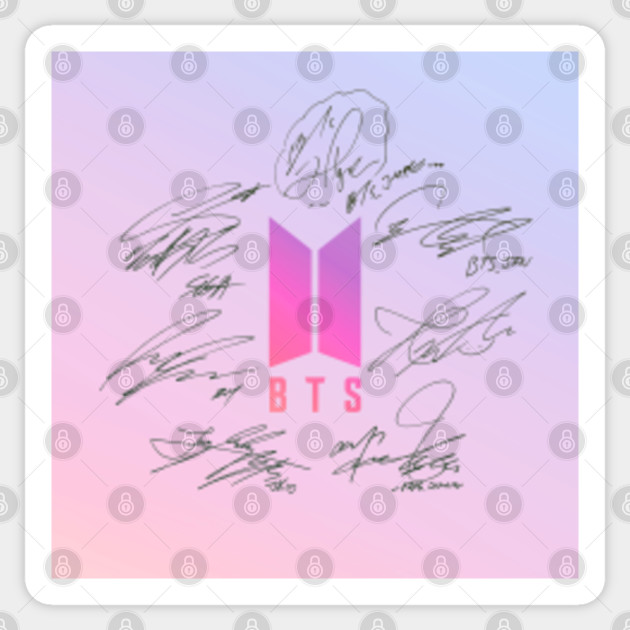 Bts Logo With New Signatures 2020 Pink Bts Sticker Teepublic Au