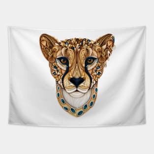 Ornate Decorative Cheetah Print on White Tapestry