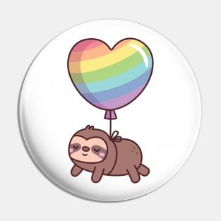 Cute Sloth With Rainbow Heart Balloon Pin