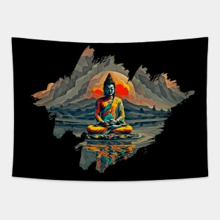 Seated Buddha On Lotus In Lake Tapestry