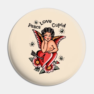 Vintage Cupid Tattoo, Peace and Love Pin
