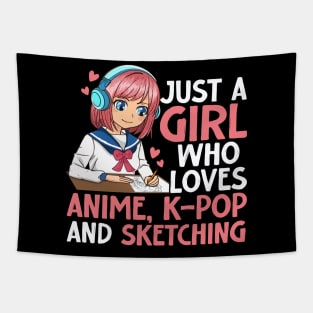 Just A Girl Who Loves Anime K-pop And Sketching Kpop Merch Tapestry