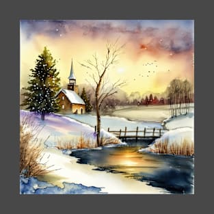 Chritsmas Snow Winter Watercolor Landscapes series 16 T-Shirt