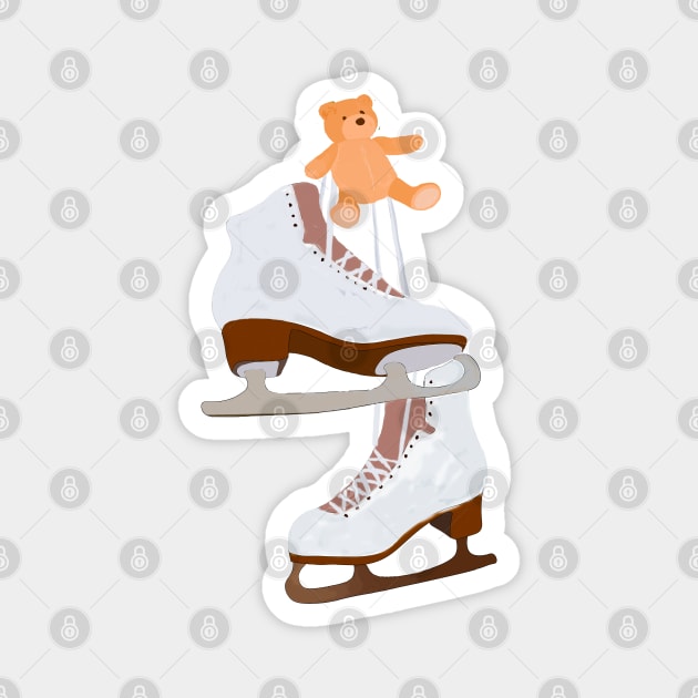 Winter Ice Skating Christmas Cute Drawing Magnet by Zhalmalina