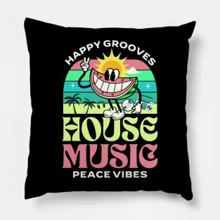 HOUSE MUSIC  - Happy Grooves , Peace Vibes (white/lime/pink) Pillow