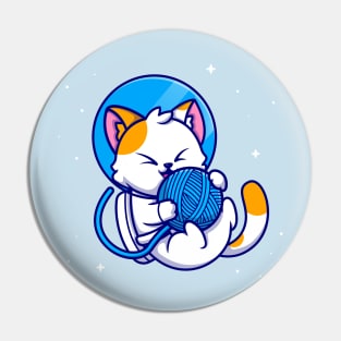 Cute Cat Astronaut Playing Yarn Ball Cartoon Pin