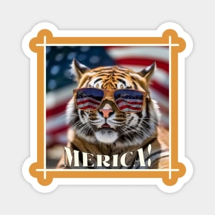 Funny Patriotic Tiger MERICA! Happy Birthday America! Magnet