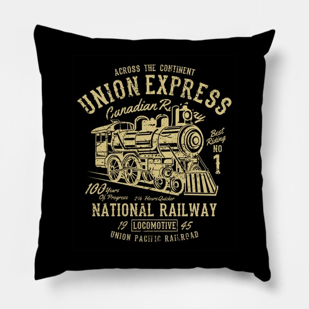 Union Express: Vintage National Railway Design Pillow by Jarecrow 