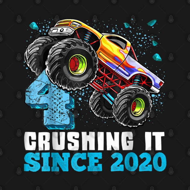 4 Crushing It Since 2020 Monster Truck 4th Birthday Gift Boy by elmiragokoryan