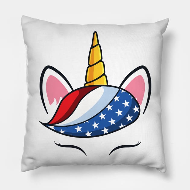 Unicorn Face American Flag 4th Of July Pillow by HCMGift