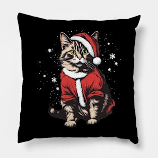 Meowy Christmas cat in santa hat Pillow