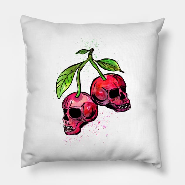 Red Cherry Skulls Pillow by ZeichenbloQ