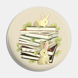 Books and bunnies illustration Pin