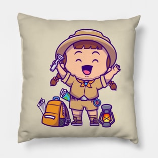Cute Traveller Girl Cartoon Pillow