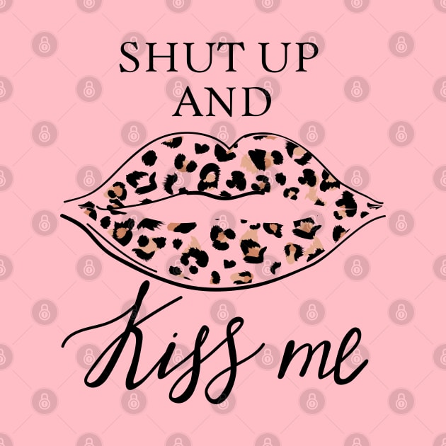 Fashion print with slogan. Kiss with leopard lipstick. Stylish woman lips. by CoCoArt-Ua