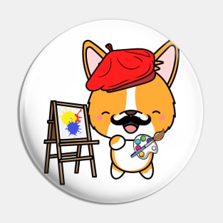 Funny corgi is a painter Pin