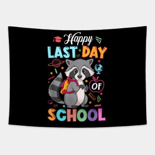 Happy Last Day of School Kid Teacher Cute raccoon Graduation Tapestry