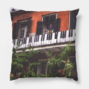 New Orleans French Quarter Black and White Piano Nola Music Home with Green Botanical Garden and Red Iconic Architecture in Southern Louisiana Pillow