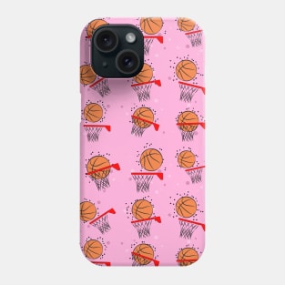 Basketball - Ball and Hoop Pattern on Pink Background Phone Case