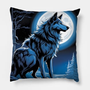 Wolf and Full Moon Pillow