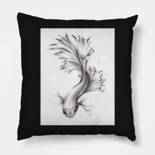 Lady of the Lake - Charcoal Pencil Drawing of a Siamese/Betta Fighting Fish Pillow