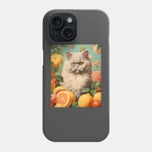 Vintage Persian Cat Collage Surrounded by Citrus Fruit - Unique Cat Art Phone Case