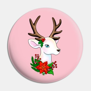 White Christmas Reindeer with Brown Antlers Pin