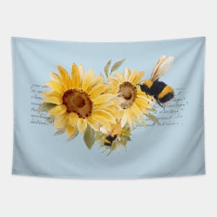 Elegant Honeybee Sunflowers Vintage Letter Tapestry