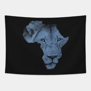 Blue Lion in Shape of Africa Tapestry