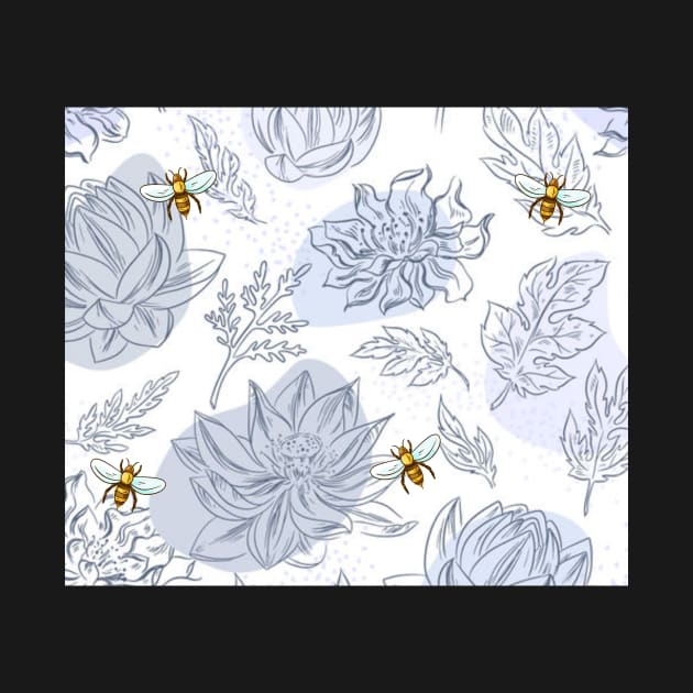 Honey Bees and Pretty Blue Flowers by gillys