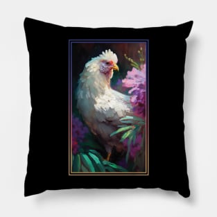 Chicken Vibrant Tropical Flower Tall Digital Oil Painting Portrait 2 Pillow