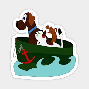 Dog and cat in the green boat Magnet