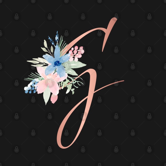 Letter G Rose Gold and Watercolor Blush Pink and Navy by Harpleydesign