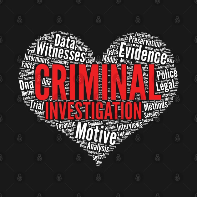 Criminal investigation Heart Shape Word Cloud Design design by theodoros20