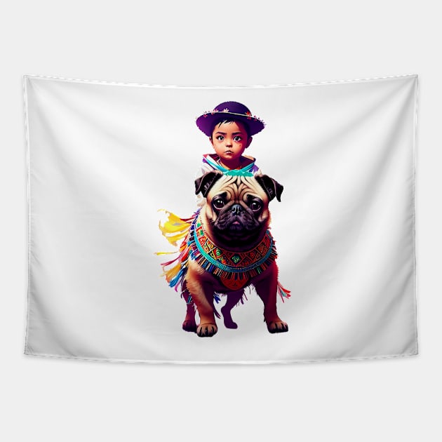 Mexican Pug and Little Amigo: A Charming Duo Tapestry by fur-niche