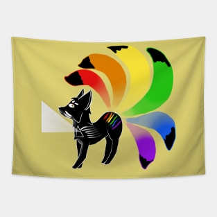 Prism Kitsune (solid black fill) Tapestry