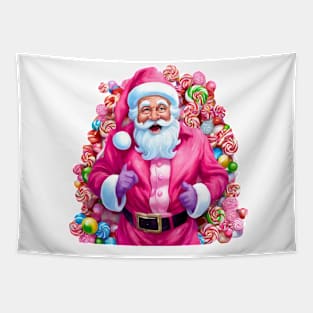 Pink Christmas Santa Claus Candy Shop Tapestry