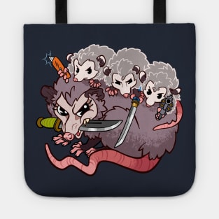 Armed Possums ~ Mama and Baby Opossums with Weapons Tote