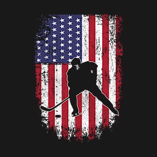 Hockey American Flag Patriot Graphic USA Patriotic Hockey Player T-Shirt