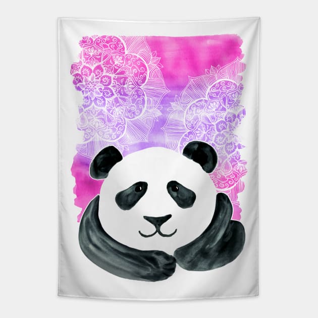 Lazy Panda on Pink & Purple Tapestry by micklyn