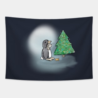 Christmas bunny in penguin suit Tapestry