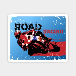 Road racer motorbike silhouette on grunge background Magnet