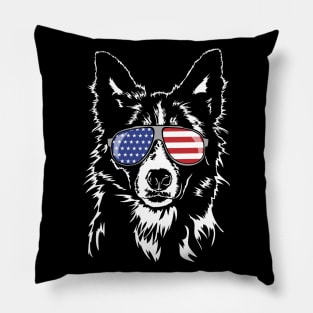 Proud Border Collie American Flag patriotic dog Pillow