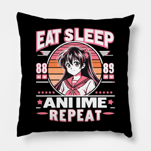 eat sleep anime repeat Pillow by AlephArt