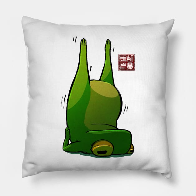 Yoga Frog Candlestick Pose Pillow by DingHuArt