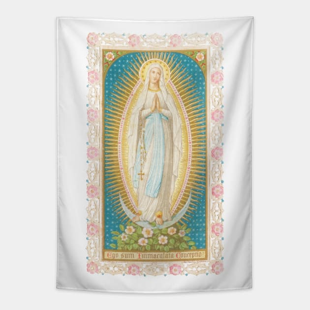 Our Lady of the Immaculate Conception Lace Holy Card Tapestry by Catholicamtees