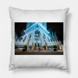 Bicycle in front of Sagrada familia Pillow