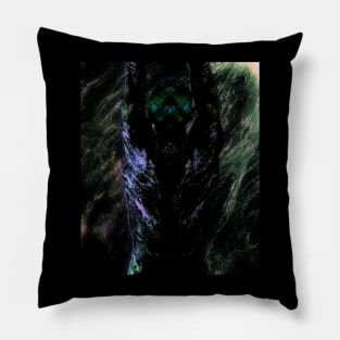 Portrait, digital collage and special processing. Men's back. Mystic. Energy waves. Green and black. Pillow