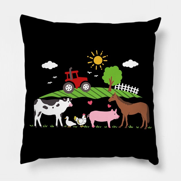 Farm Tractor Farm Animals Pillow by KAWAIITEE